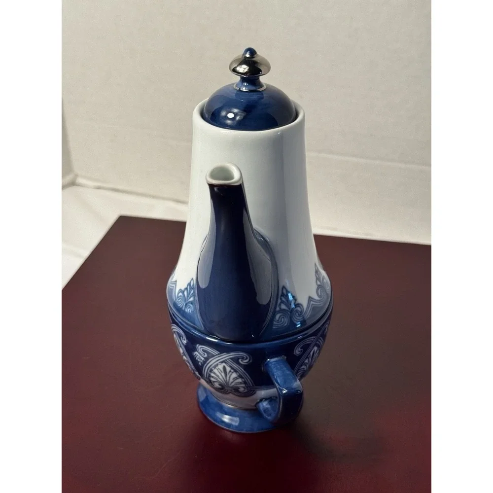 Bombay Company Stackable Tea Pot and Cup Blue & White Porcelain 8